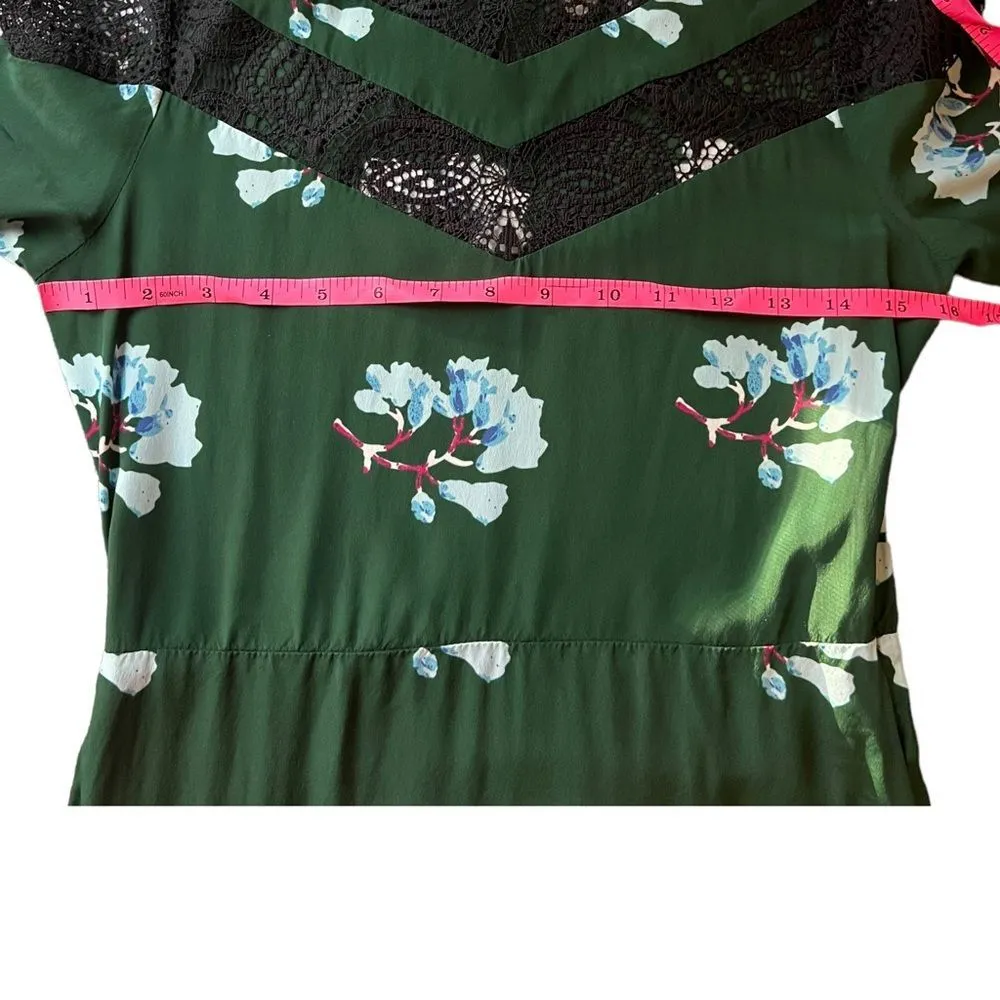 Maje Rowers Asymmetric Floral Silk Blend Lace Midi Dress Green Blue Small - Image 13