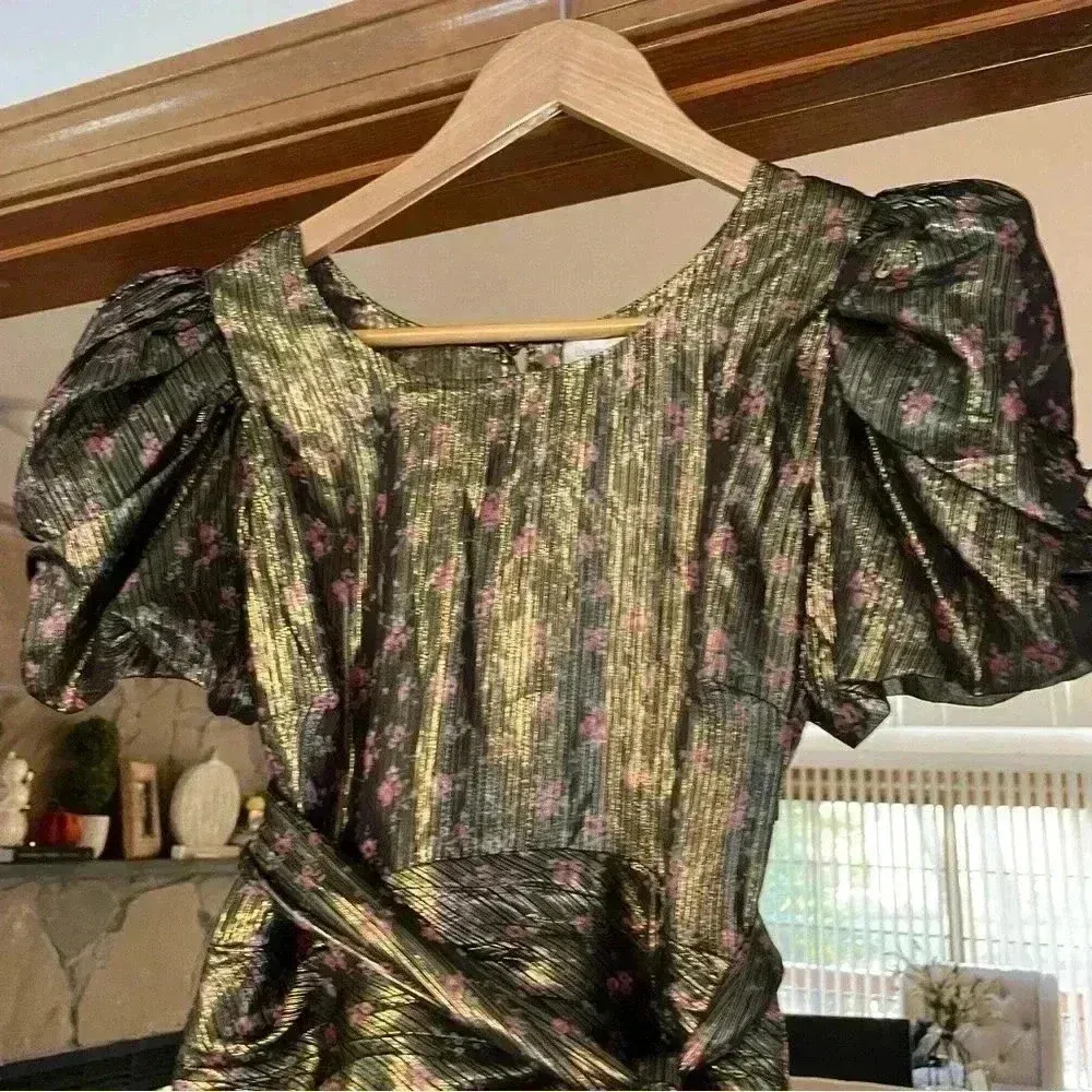 LoveShackFancy Black And Gold Metallic Mercy Mini Dress in Midnight Vine - Image 4