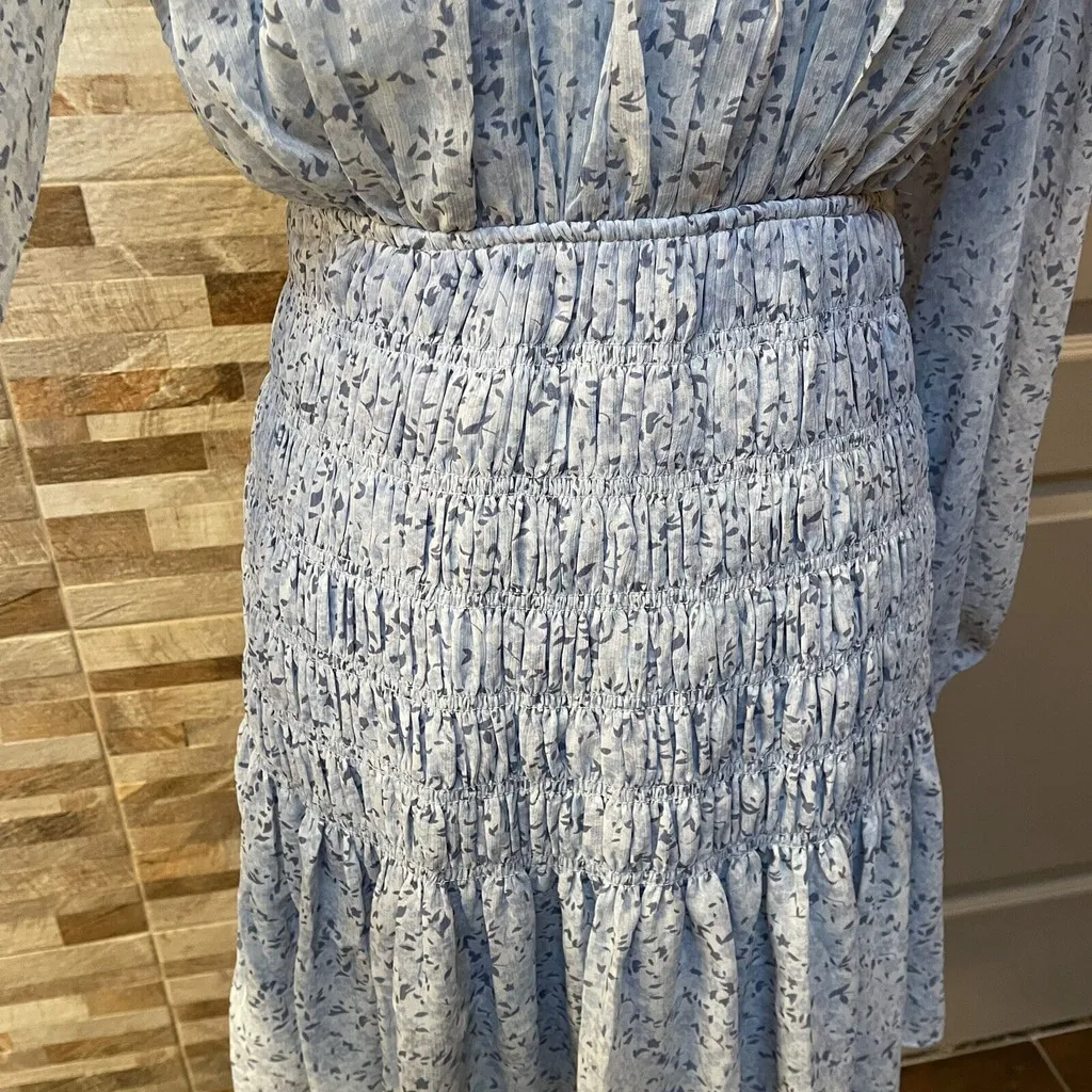 House Of Harlow 1960 x REVOLVE Blue Smocked Mini Ruffled Floral Dress Size M - Image 12