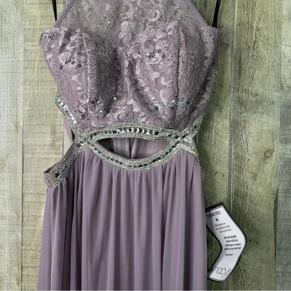 Speechless Sz 5 Purple Sequin Glitter Rhinestone Halter Neck Empire Waist Dress - Image 5