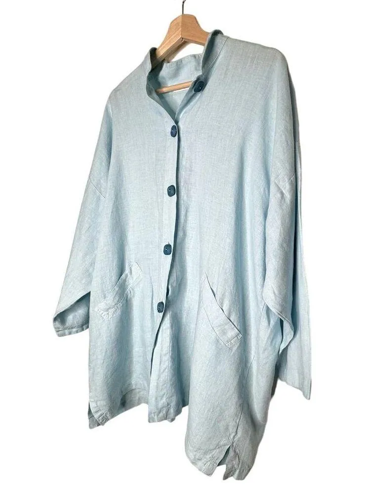 Bryn Walker 100% Linen Blue nehru collar jacket Button Down Size Small Oversize - Image 3