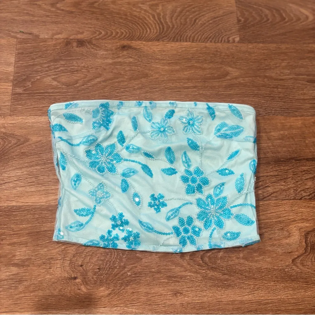 NWT Peppermayo Beaded Tube Top Blue Strapless Y2K Party Going Out Top Sz 6 - Image 2