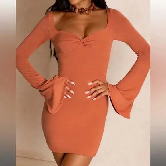 Oh Polly "Wildest Dreams" Mini Dress in Rust Orange, Long Sleeve Mini Dress US 4 - Image 13