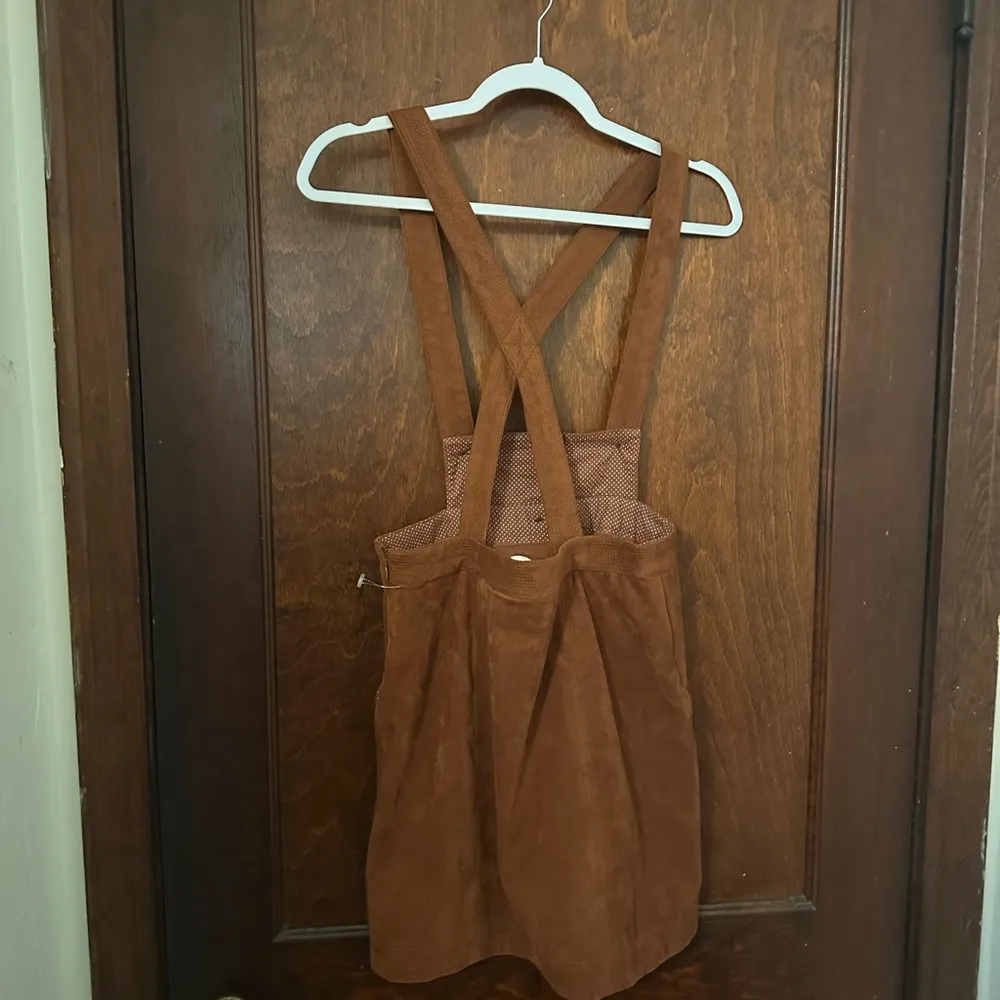 Anthropologie Faux Suede Skirt Pinafore Brown Overalls Size 2 - Image 6