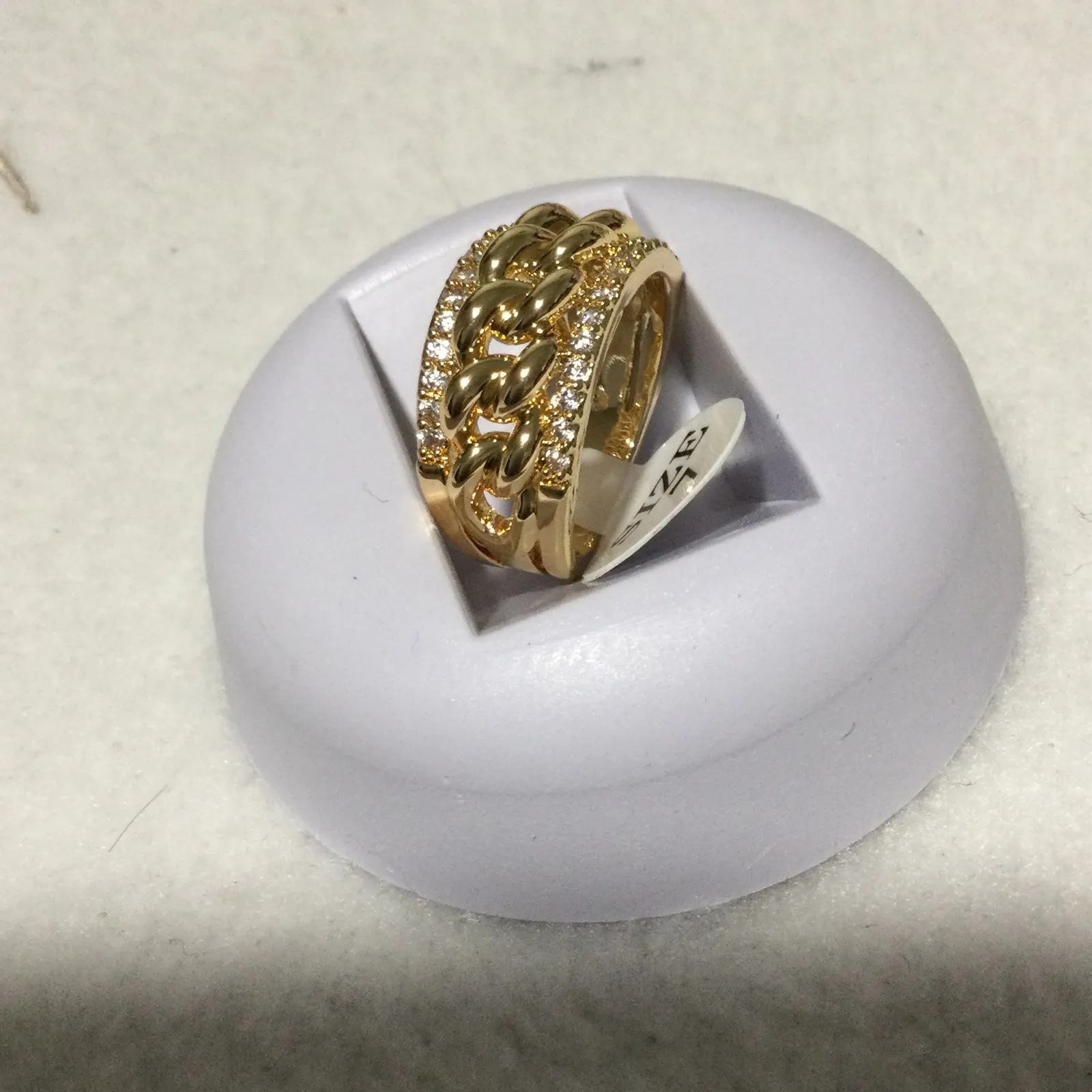 Laminated Gold Chain Link Ring Rhinestone Accent‎ Size 7 Womens Fashion Jewelry - Image 2