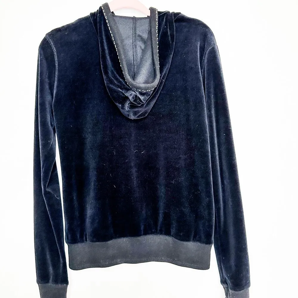 Miss Me Velvet Hoodie Angel Wing Embellished Black Silver - Image 2