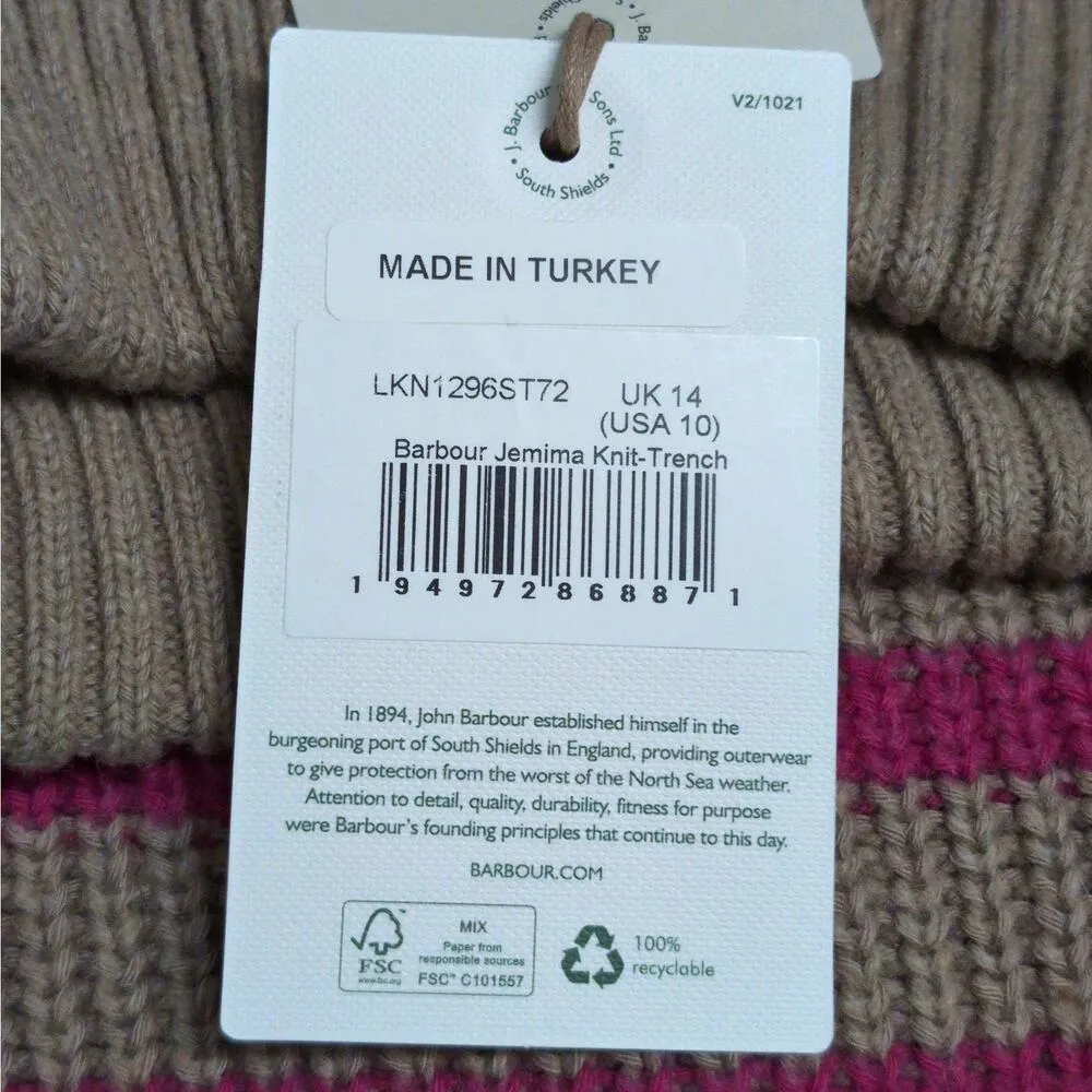 Barbour Jemima Knit Sweater- Trench Funnel Neck Half Zip Breton Stripe 10 New - Image 10