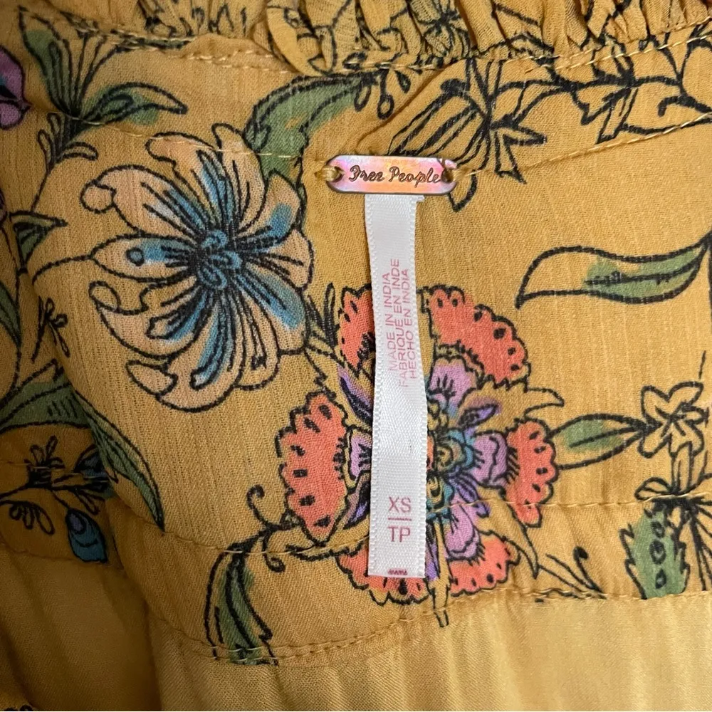 Free People Dress Cassis Midi Maxi Floral Lace Tiered Lined Boho Mustard Yellow - Image 14