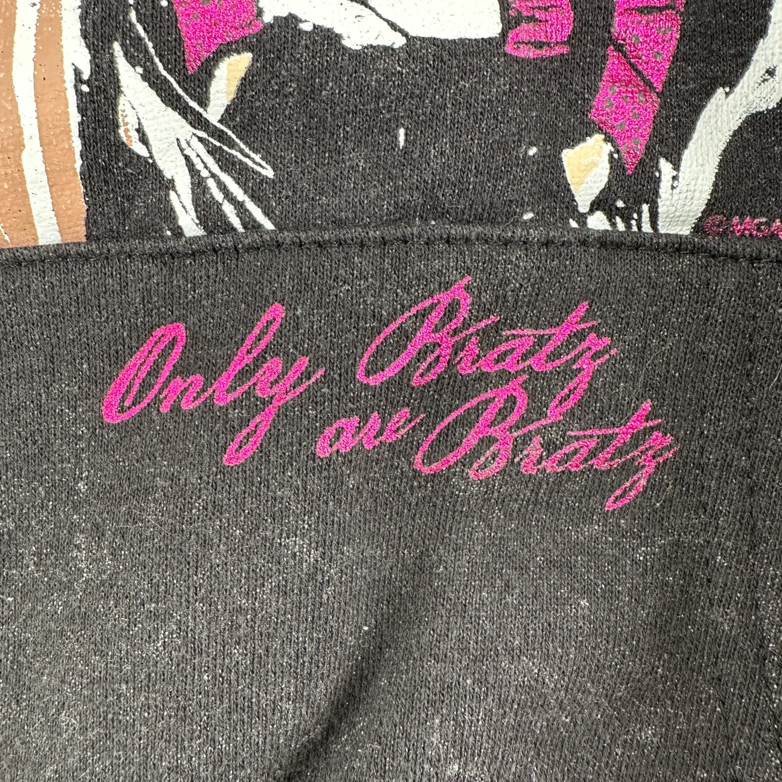 Y2K Bratz Doll Black Hot Pink Sweatshirt Hoodie Bleach Distressed Pockets Small - Image 6
