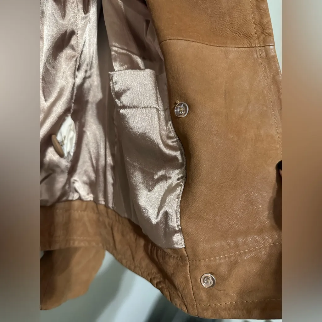 FOSSIL large 100% lamb leather button up jacket bohemian casual coat preloved - Image 4