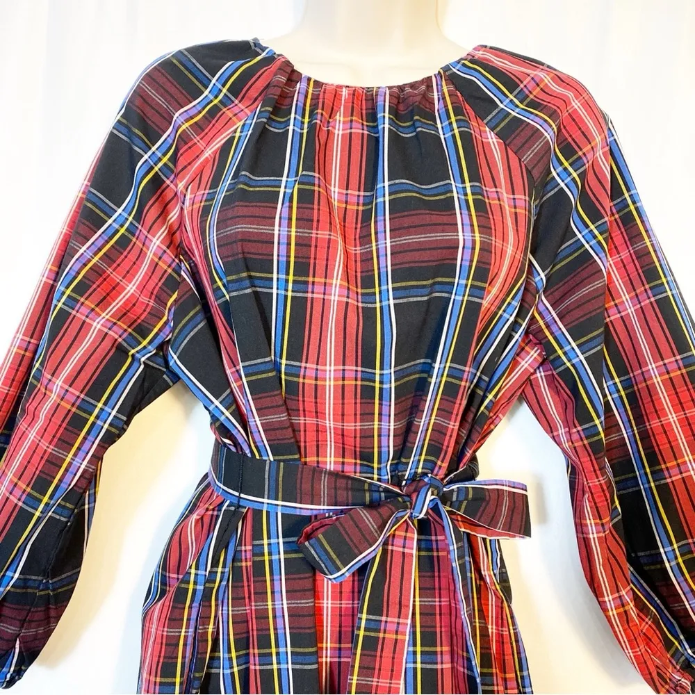 Draper James RSVP Long Sleeve Tiered Bow Back Dress Holiday Plaid Ruffle Belted - Image 6