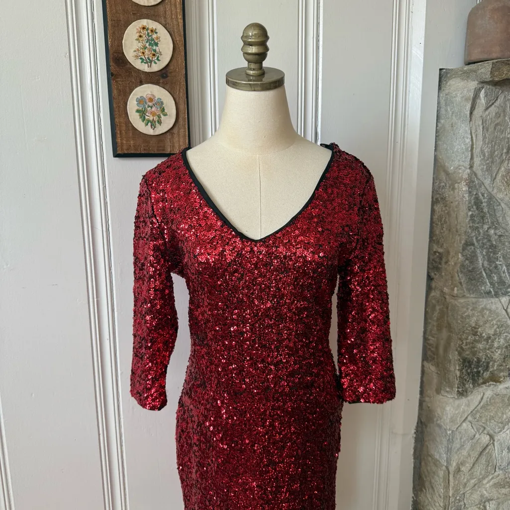 Metaphor Red Sequin Party Dress size Medium - Image 2