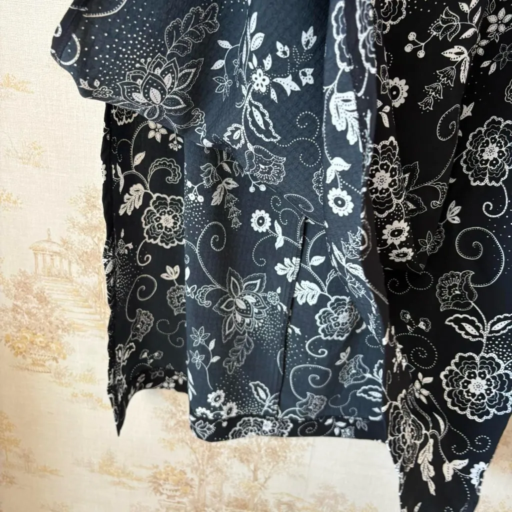 Vintage 90s y2k whimsigoth black white floral paisley print mid maxi skirt Size XL - Image 4