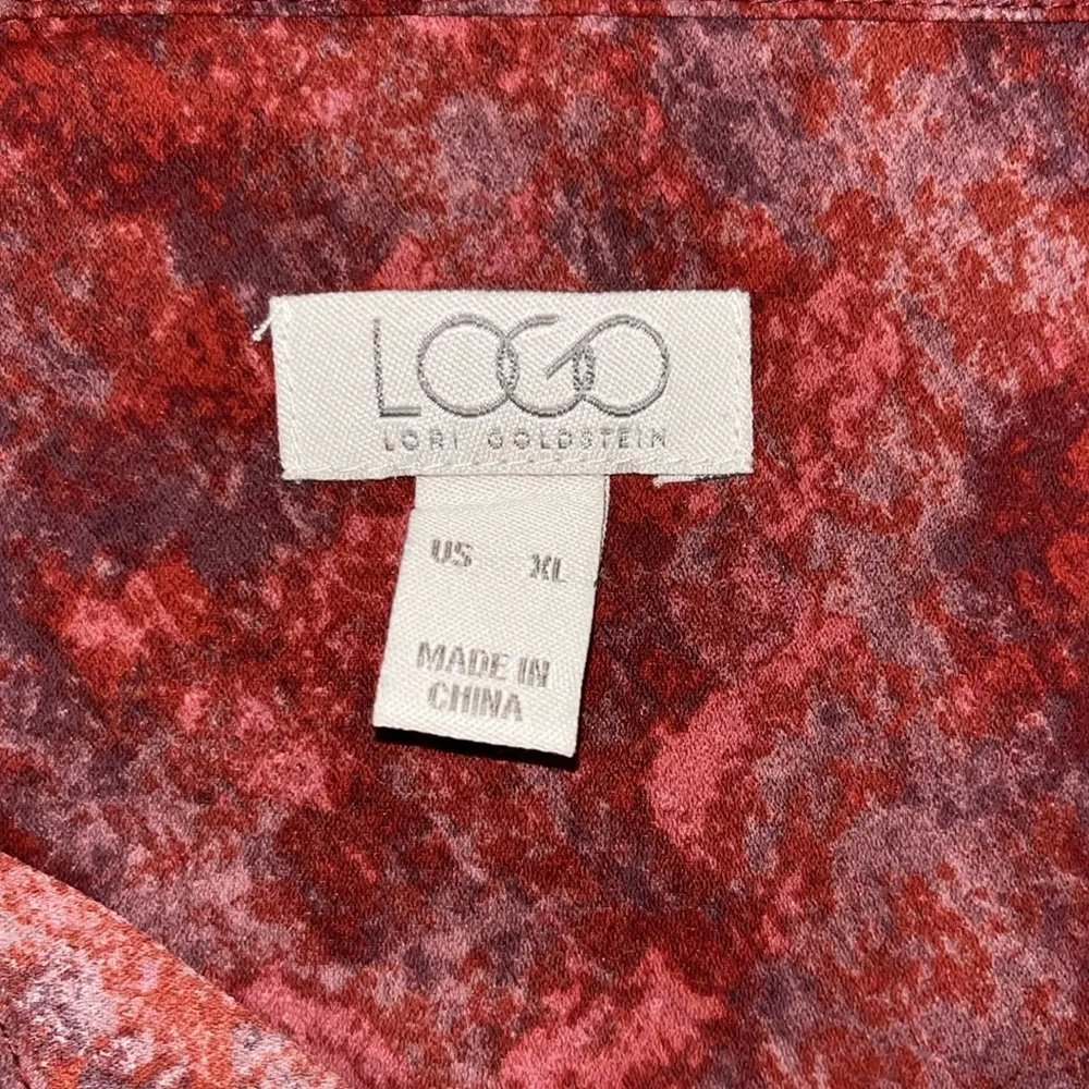 LOGO Lori Goldstein Size XL Red & Purple Peplum Hemline Button Up Blouse Top - Image 4