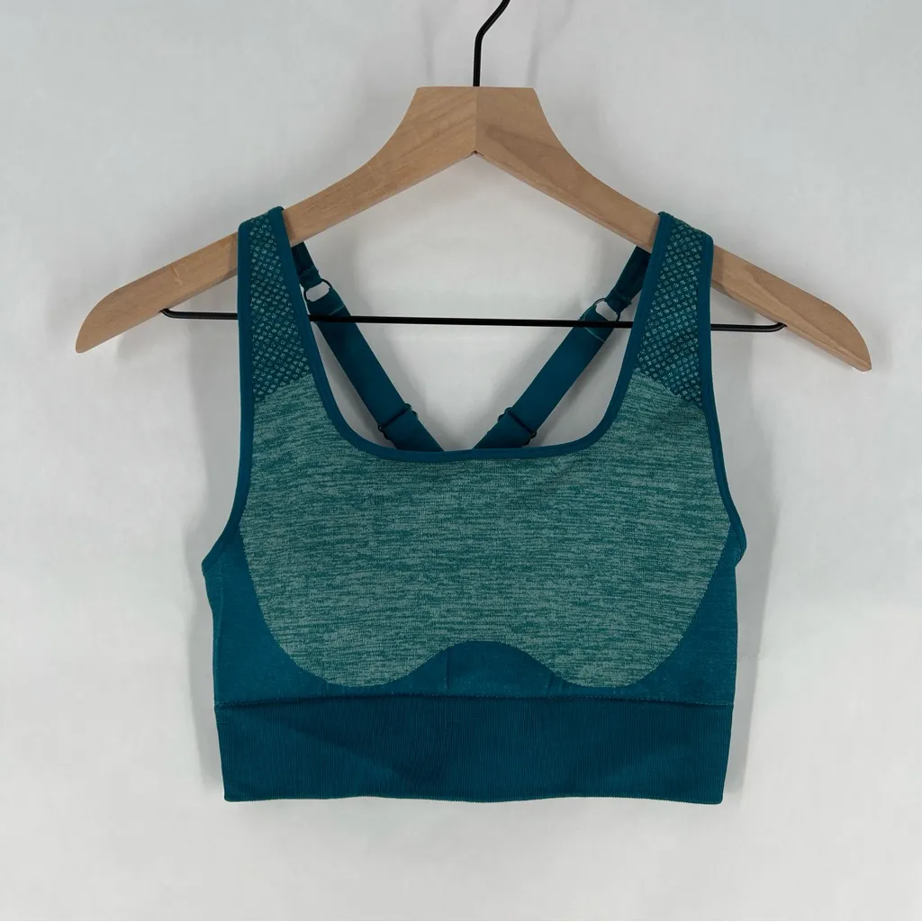 Fabletics Womens Size S Dot‎ Seamless Sports Bra Square Neck Heathered Teal - Image 3