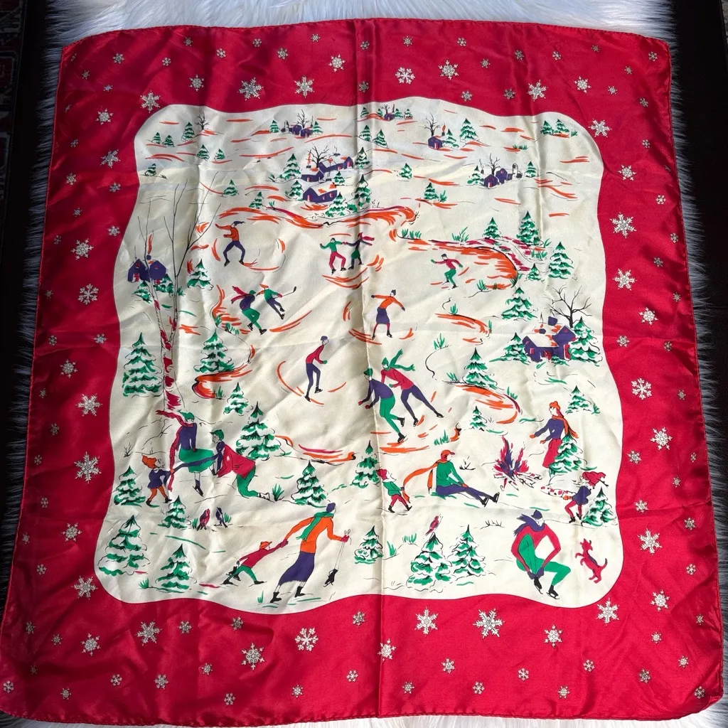 GAP Vintage 80’s Red Silk Ice Skating Square Scarf - Image 2