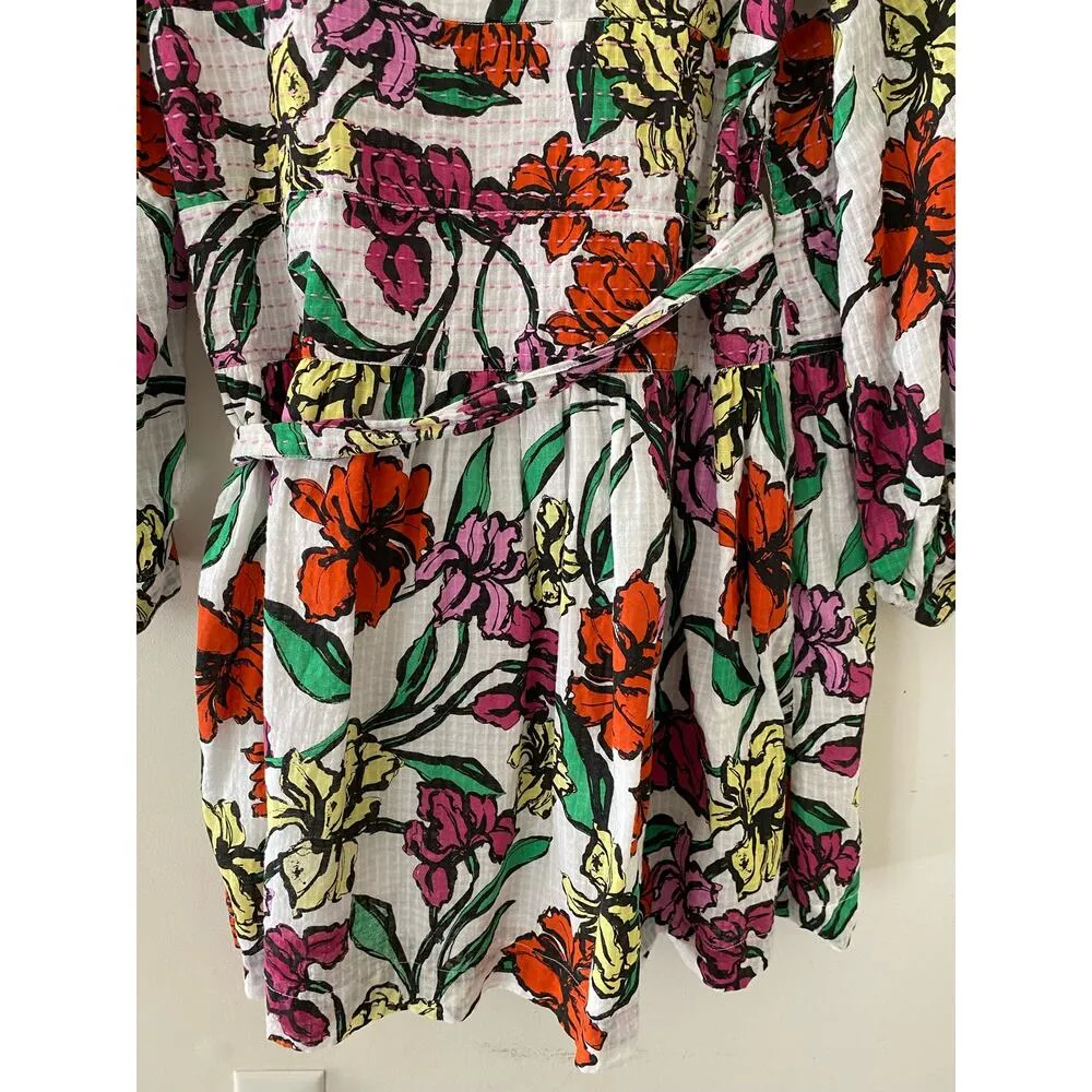 Roller Rabbit Jorales Bibiana Wrap Dress White Pink Floral Large EUC Long Sleeve - Image 10