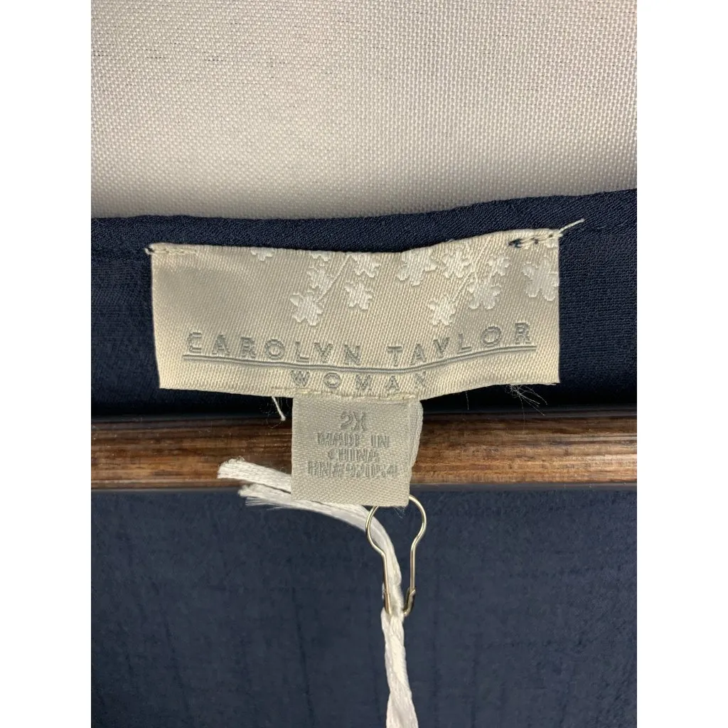 Women’s Carolyn Taylor Blue 3/4 Bell Sleeve Notch Neck with Lace Yoke Size 2X - Image 6