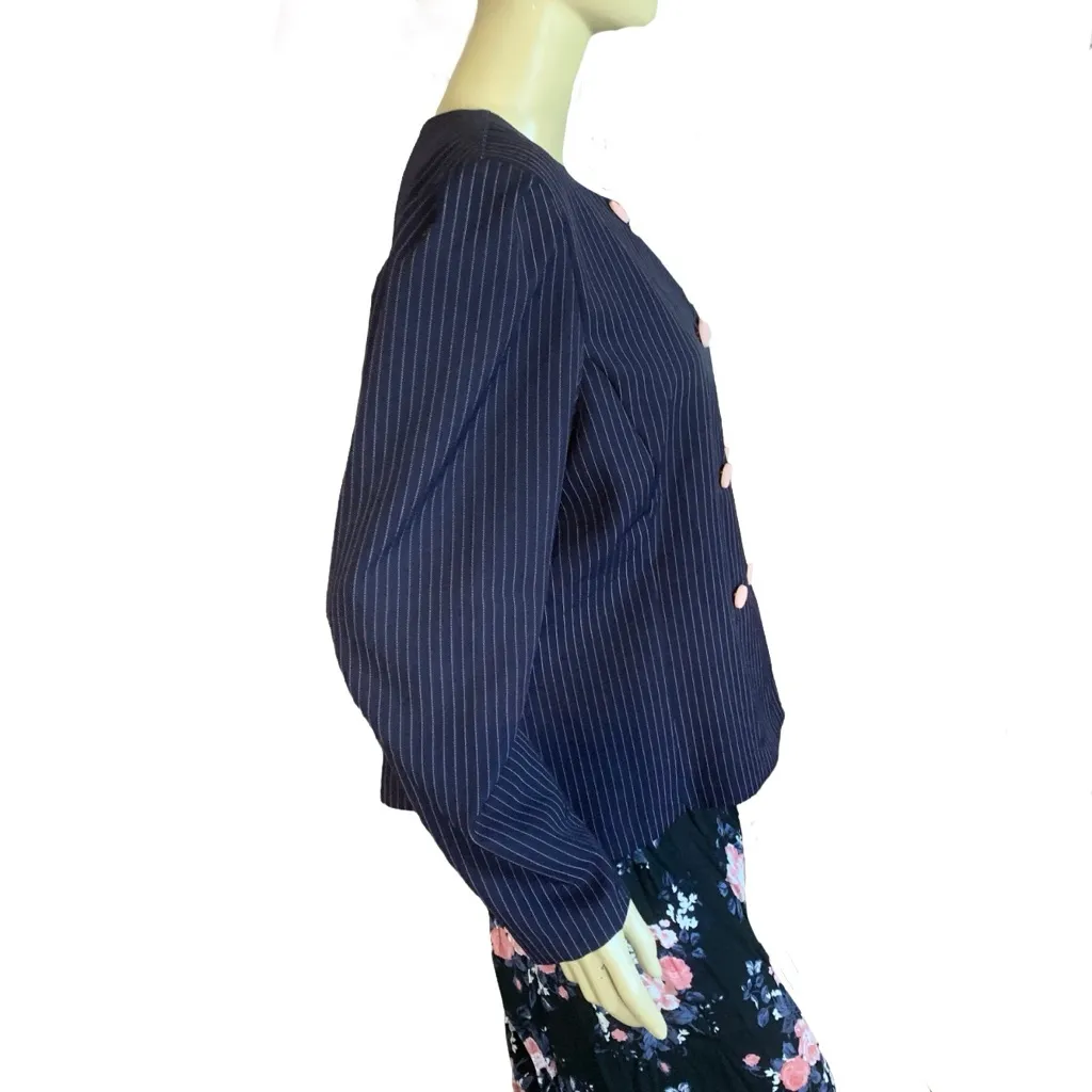 VINTAGE 1980'S GOOD TIMES BLUE & PINK STRIPED BLAZER (16P) - Image 4