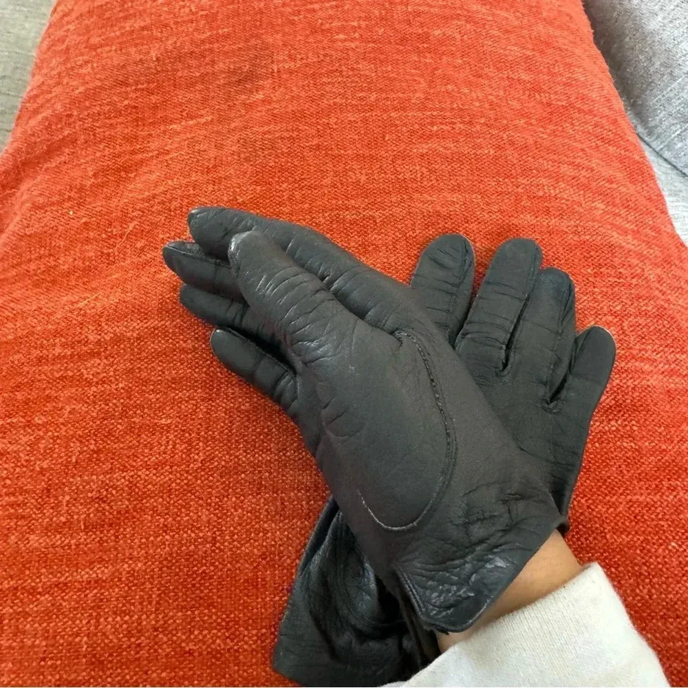 Leather gloves lined from west Germany black size medium small - Image 7