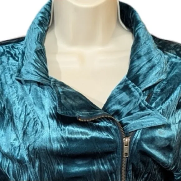 Mudd Shimmering Teal Moto Y2K Bomber Jacket Size XS - Image 4