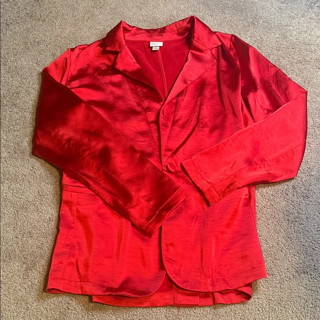 a new day Women's Vibrant Red Satin Wide Leg Pantsuit size medium / 4 - Image 3