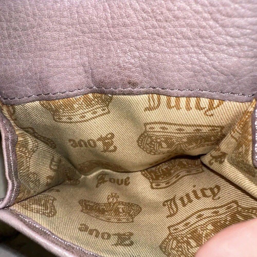Vintage Y2K Authentic Juicy Couture Purple Grey Leather Bifold Wallet Coin Purse - Image 4