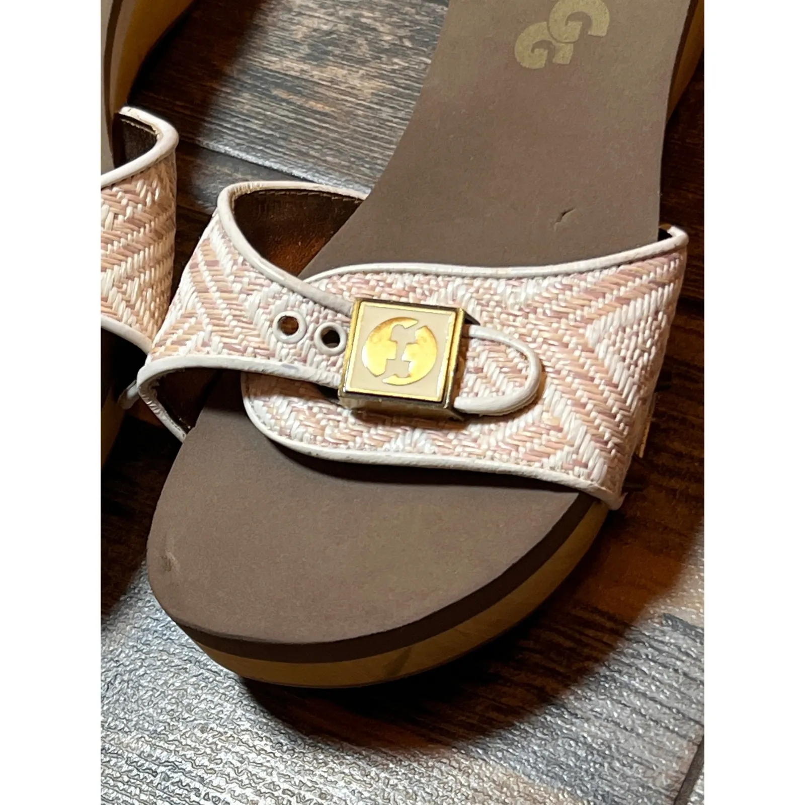 FLOGG Women Platform Wedge Sandals Slides Woven Straps Buckle Pink White Size 6 - Image 2