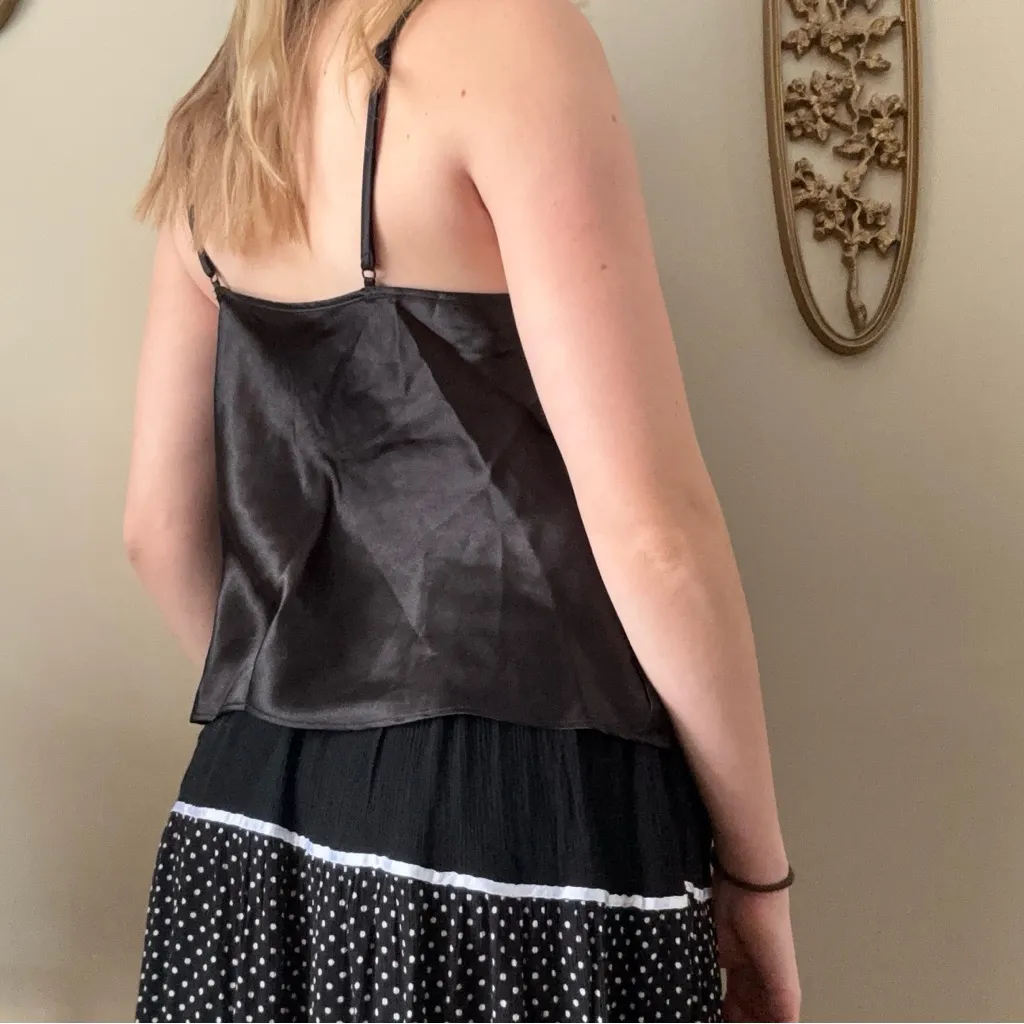 Black Satin Camisole with Sheer Details Size M - Image 7