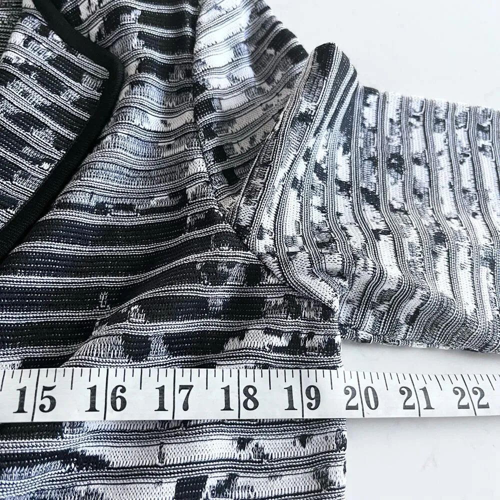 Ming Wang Black White Textured Ribbed Knit Striped Sweater Jacket Small - Image 9