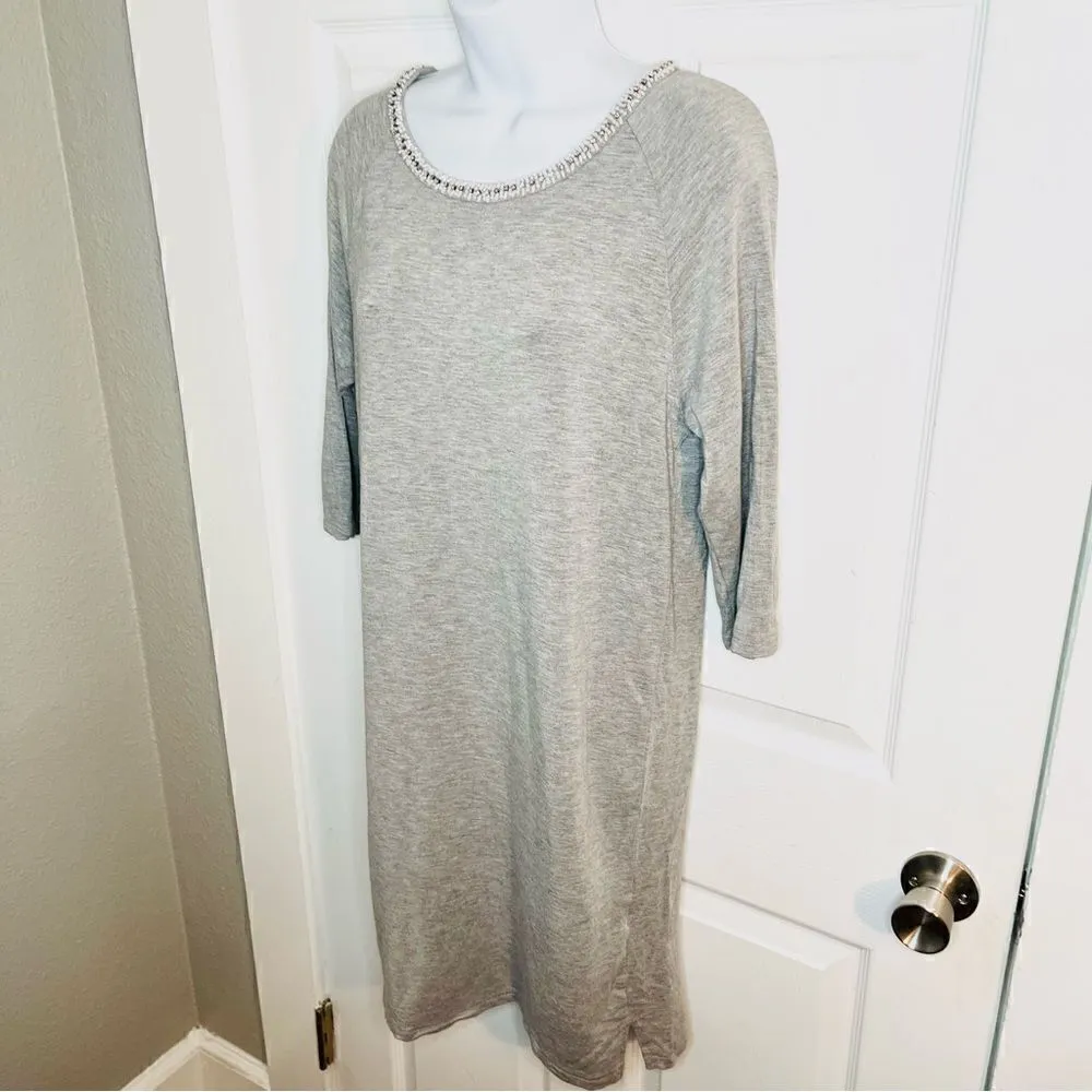 Philosophy Beaded Neck Tshirt Dress 3/4 Sleeves Grey Marled M - Image 11
