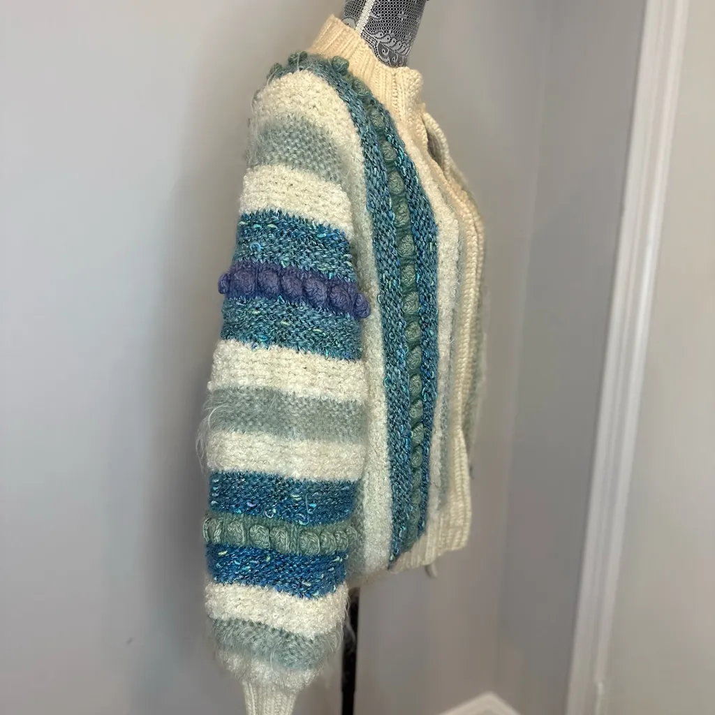 Handmade Chunky Striped Texturized Oversized Heavyweight Cardigan Sweater. - Image 3