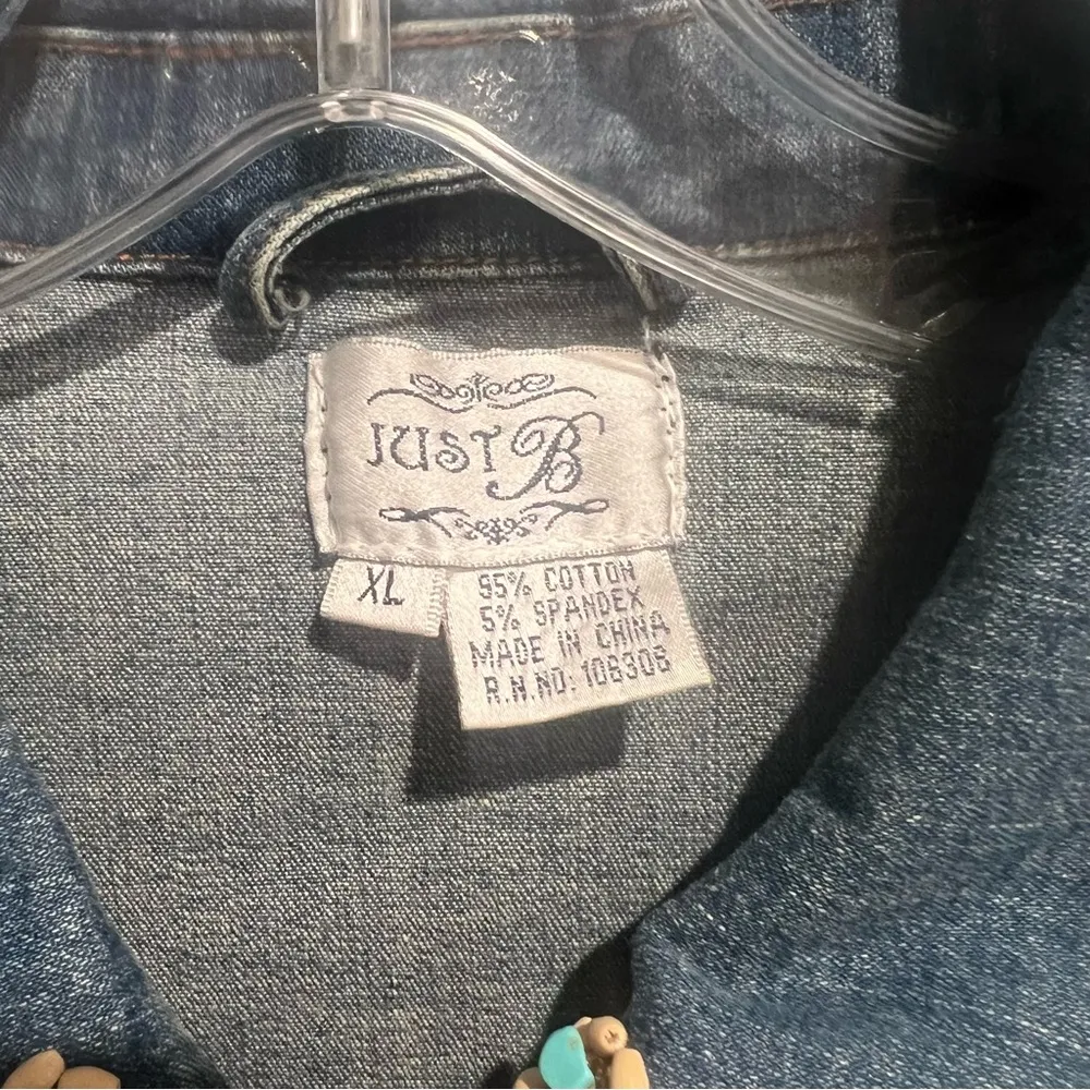 Just B Beaded Jean Jacket Blue Size XL - Image 5