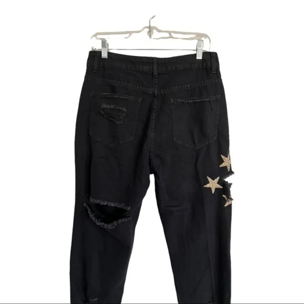 Uniq By Litz Star Print Black Super Distressed Mom Jeans Size 29 - Image 3