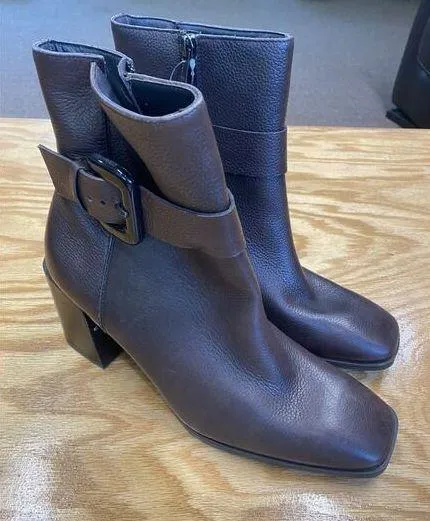 Paul Green Nirvana Ankle Boots Women's 10.5 Brown Leather Block Buckle Strap S66 - Image 1