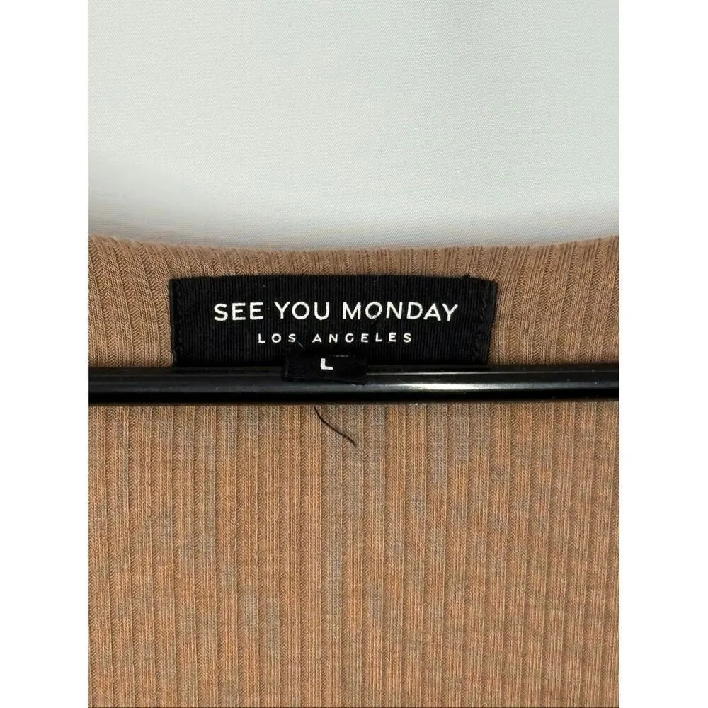 See you Monday Los Angeles camel ribbed long sleeve maxi knit dress size large - Image 2