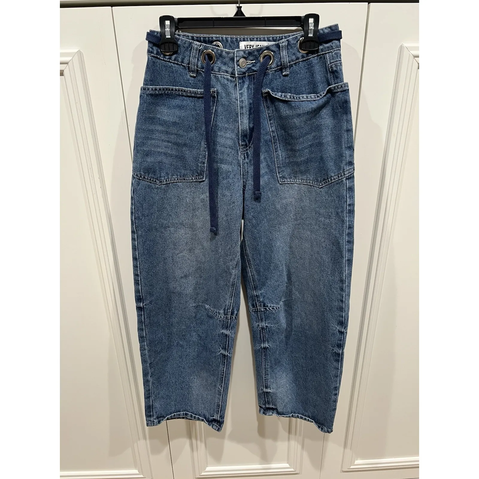 Very J Women's Rope Barrel Leg Blue Jeans Size 28 Wide Leg Boho Baggy - Image 3