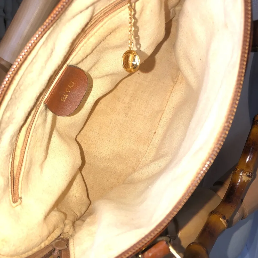 VINTAGE GUCCI Leather Top Handle Bamboo Tote Hand Bag Original Crossbody Strap - Image 10