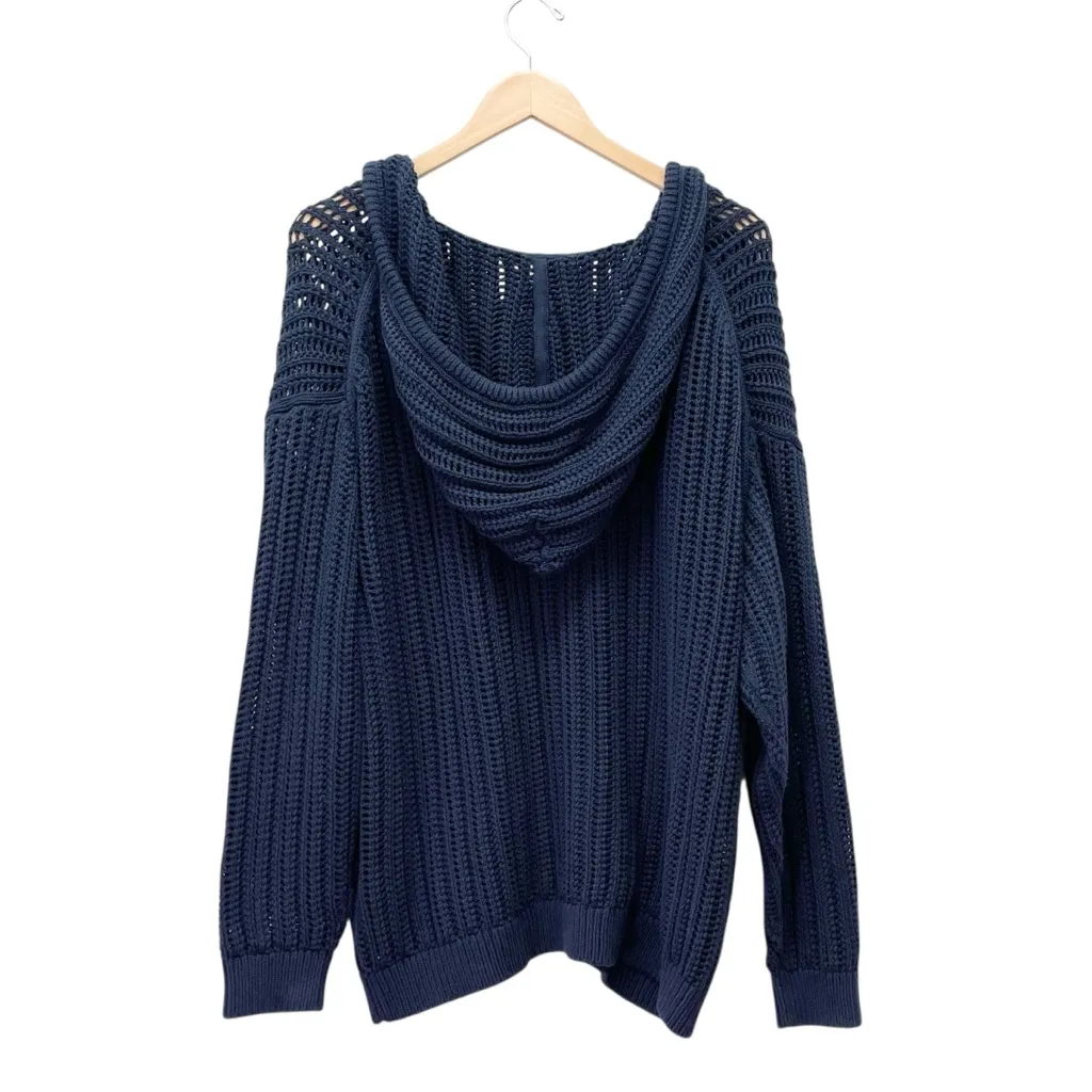Wilfred Free Cotton Open Knit Hoodie Sweater Navy Blue Sz Large Slouchy Pullover - Image 3