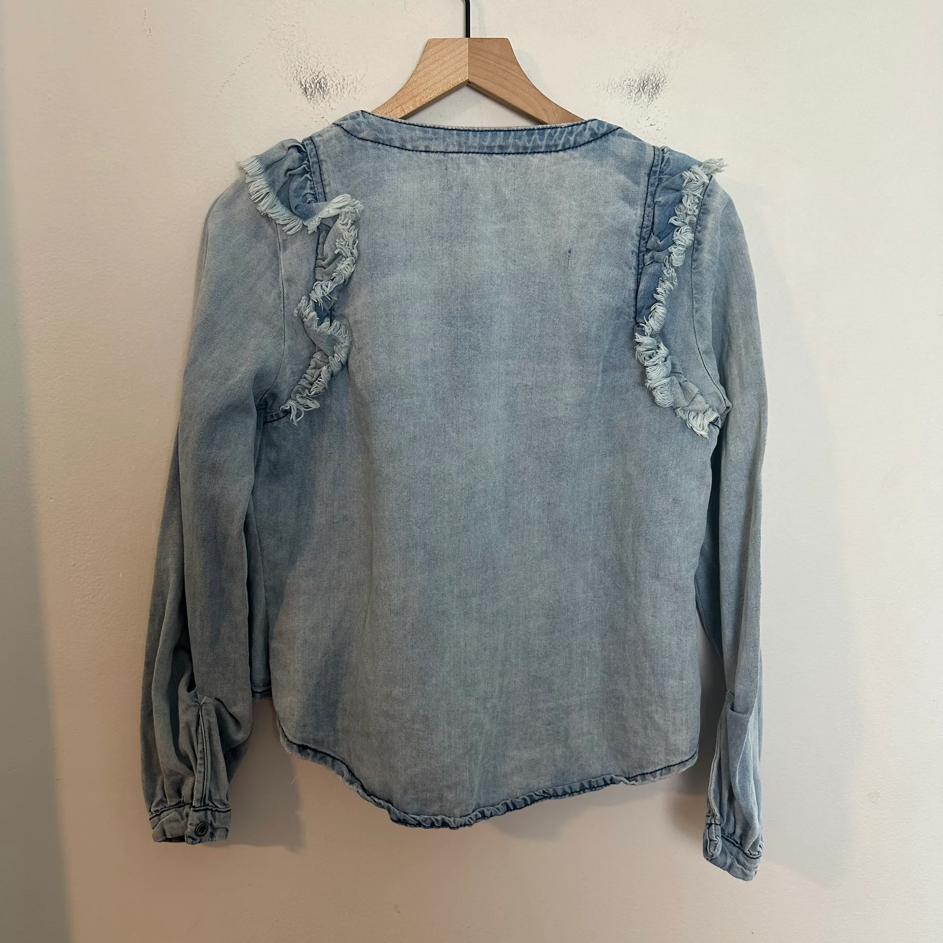 - Captain Ruffle Chambray Button Down Shirt Western Boho Festival - Image 7