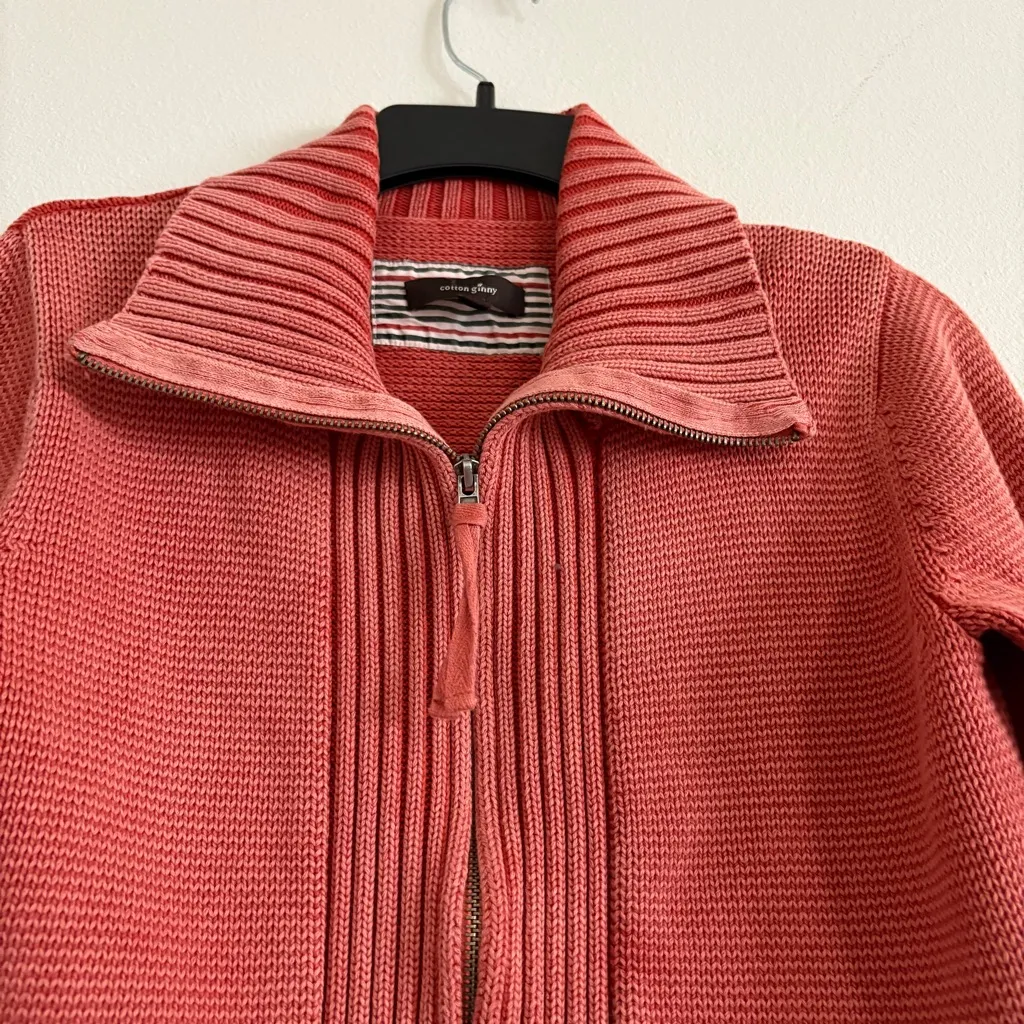 Cotton Ginny Coral Cotton Knit Zip Up Cardigan Sweater Small Orange - Image 5