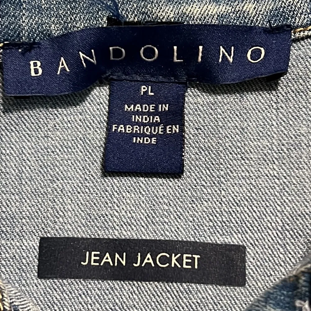 BANDOLINO petite large women’s jean jacket blue lace up sleeves and back denim - Image 8