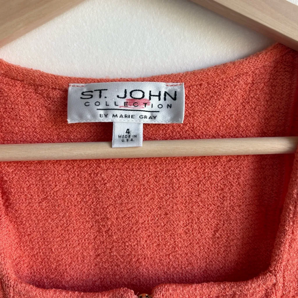 St. John Coral Orange Textured Knit Sleeveless Zip Front Dress with Pockets Sz 4 - Image 5