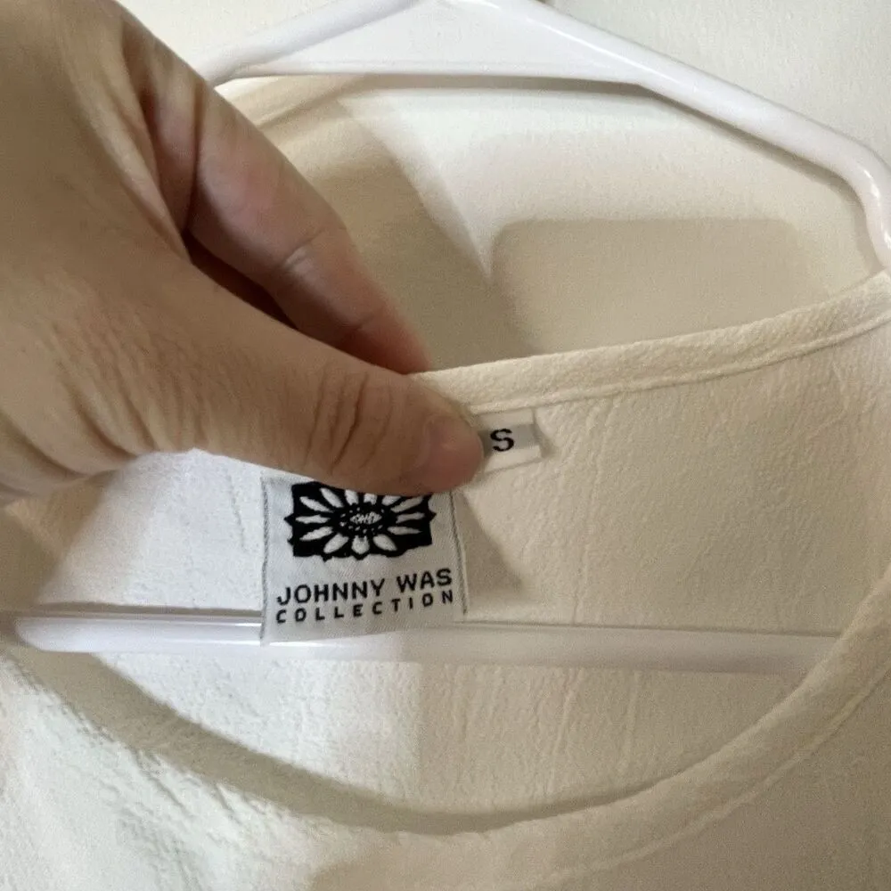 Johnny Was Top Sz S Womens White Short Sleeve T Tee Shirt Vintage Made In USA - Image 4