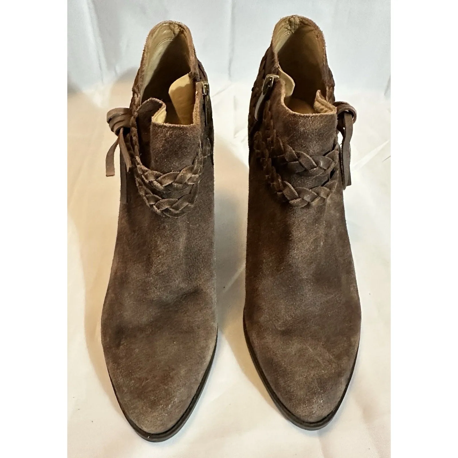 Women’s Franco Sarto Braided Fringe Brown Wedge Ankle Boots Bootie Sz. 10M - Image 6