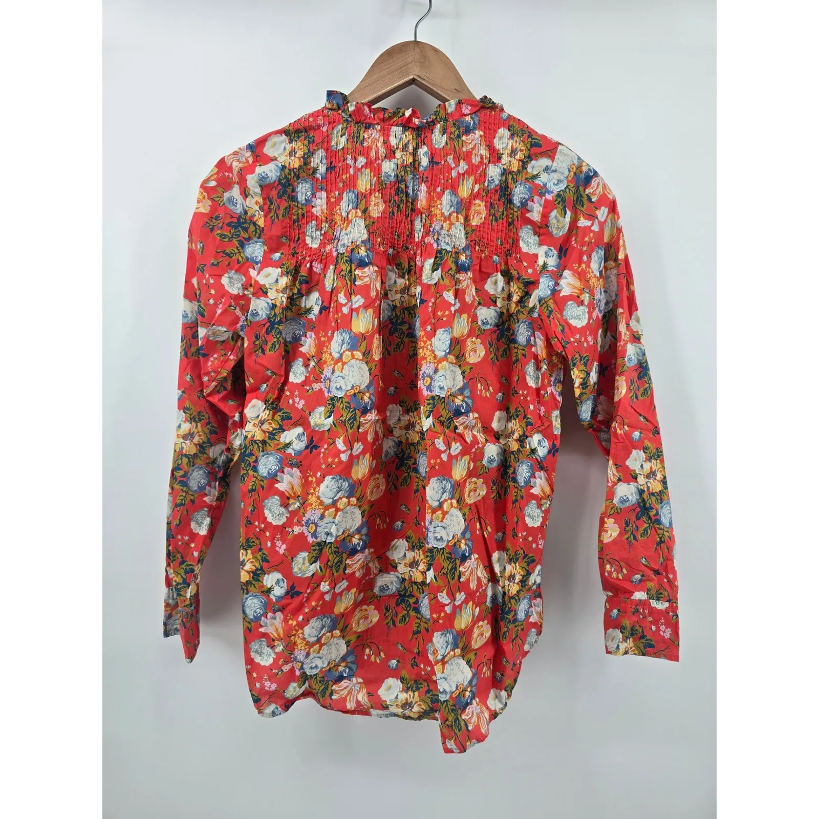 J. Crew Liberty Fabrics Cotton Floral Print Pleated Ruffle Neck Blouse Women 0 - Image 3