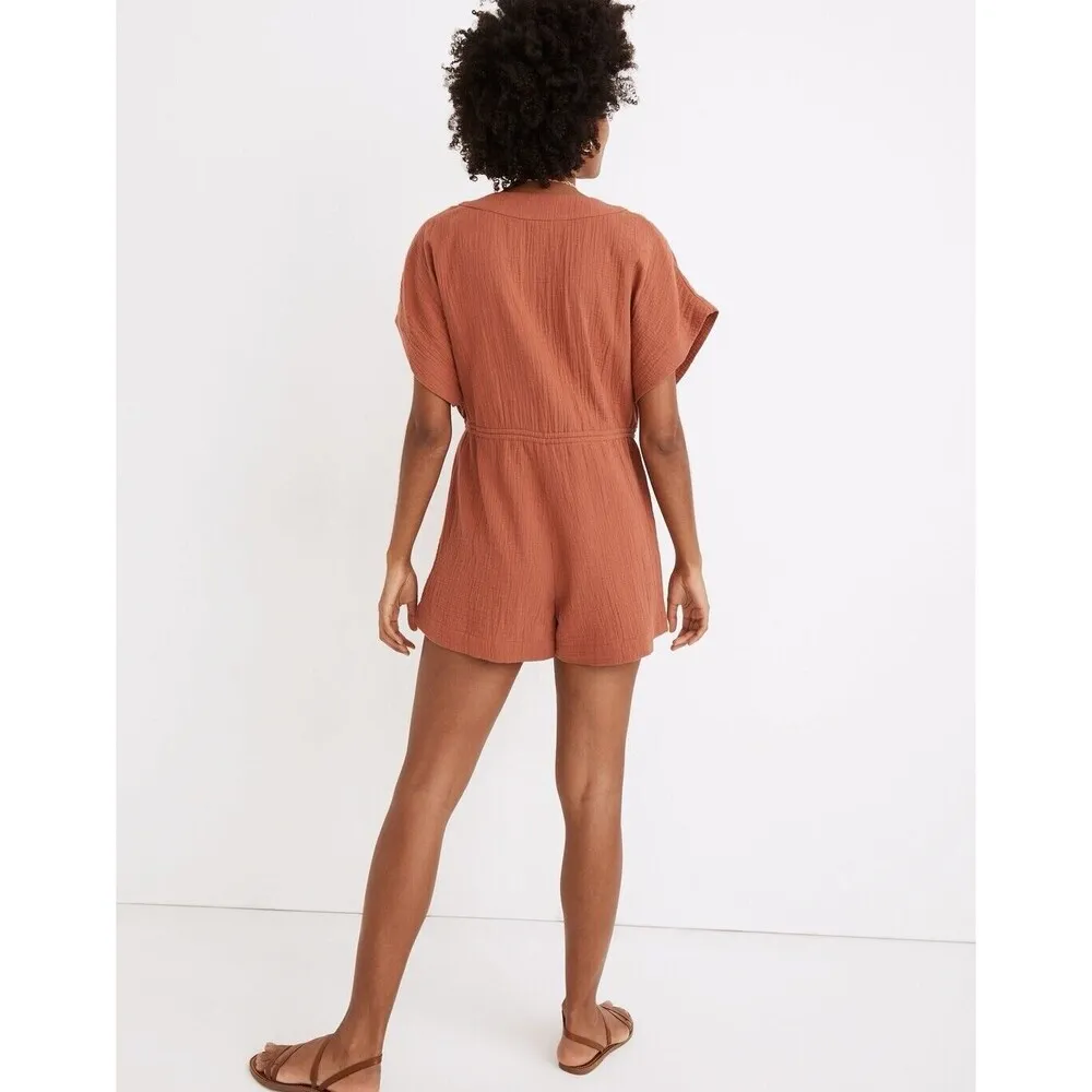 Madewell Women's Lightestspun Cover-Up Drawstring Romper Terracotta Beach Small - Image 3