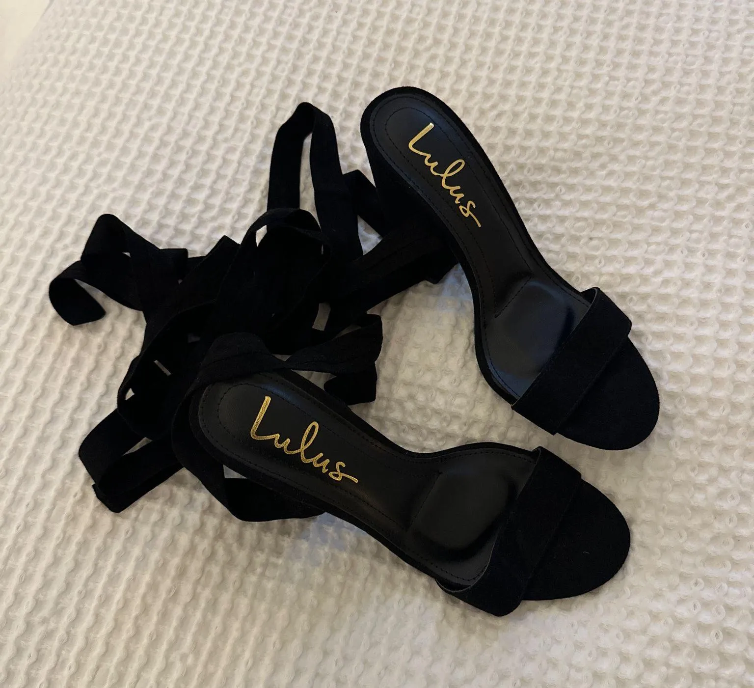 Lulus Lace Up Black Suede Heels - Image 2