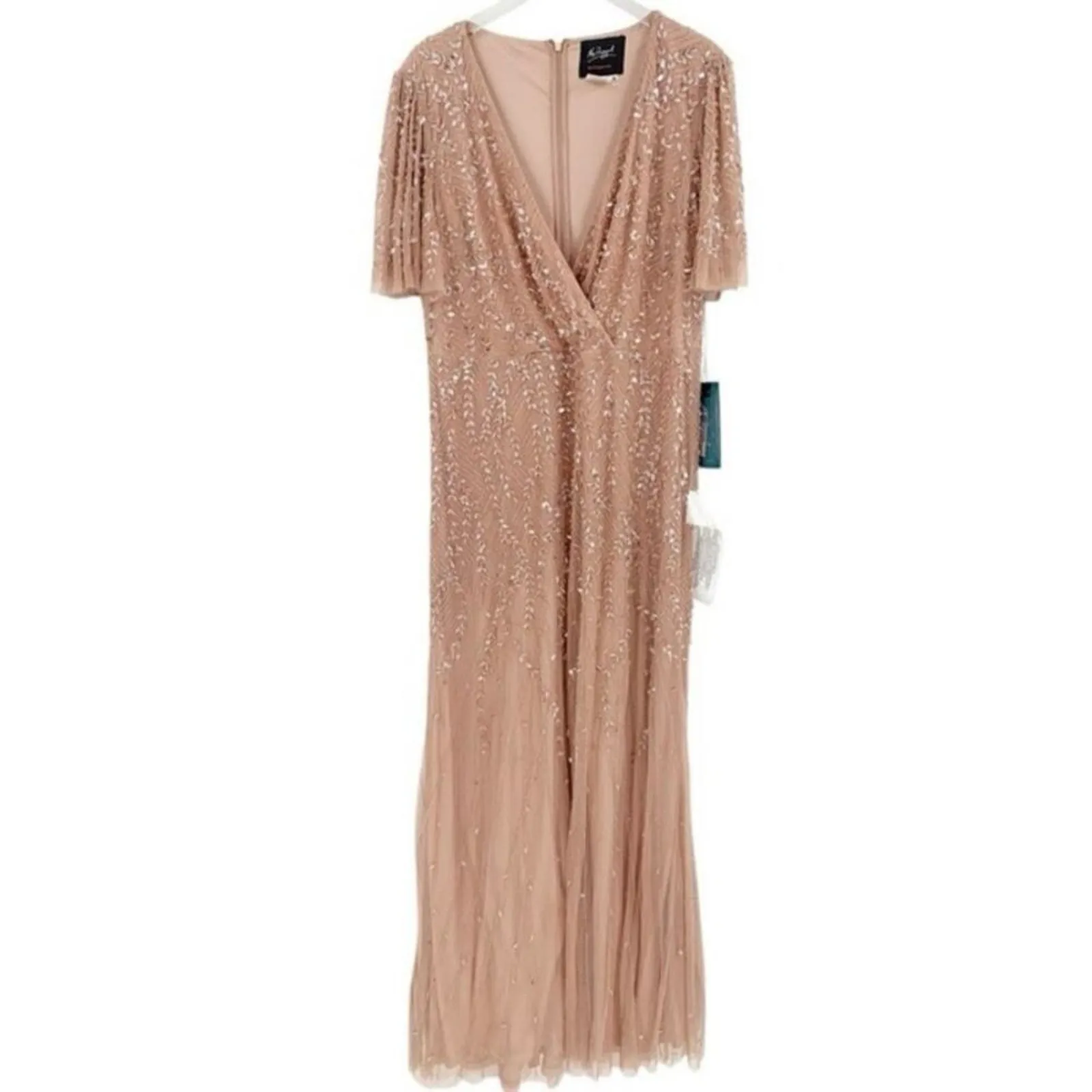 MAC DUGGAL 35109 Beaded Flutter Sleeve Gown in Nude Size 16 New w/ Tag MSRP $698 - Image 11