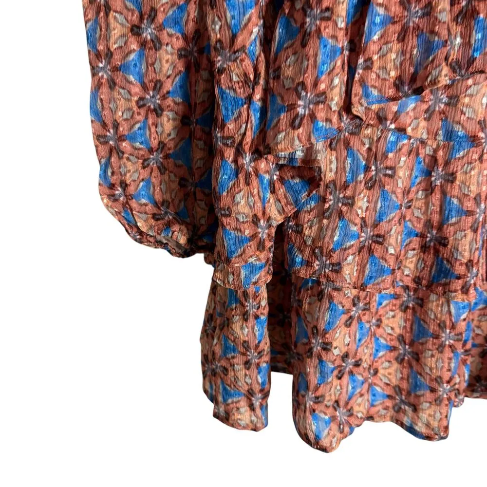 Marie Oliver Alana Floral Kaleidoscope Silk Long Sleeve Ruffled Mini Dress XXS - Image 7